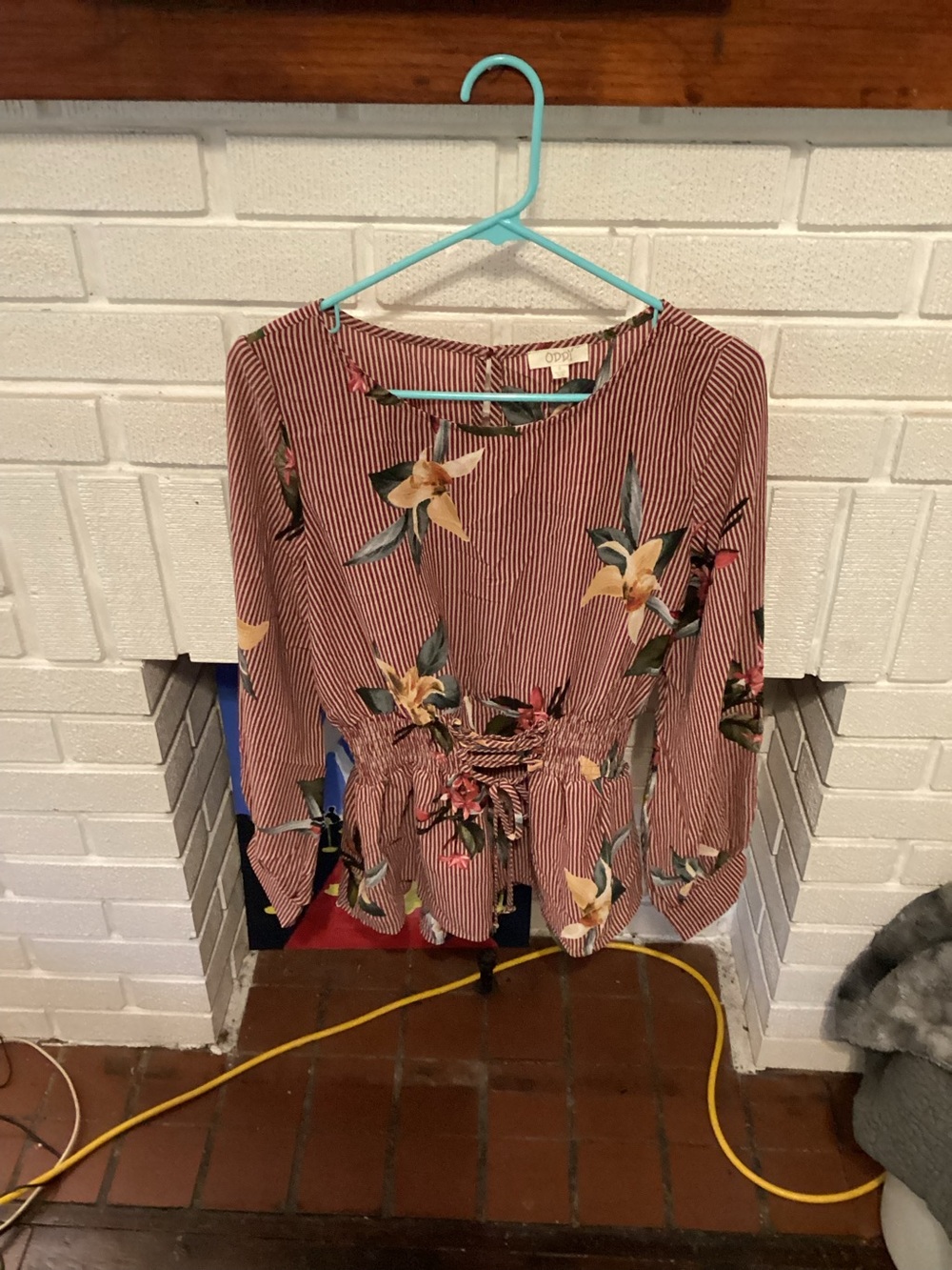 Striped Pink Floral Tie-Waist Blouse